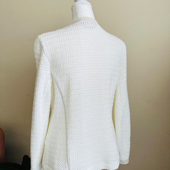 😍 Gorgeous + Unique 🤩 |  AMS Pure Cream White Leather Cotton Knit Jacket 8 - Picture 7 of 15